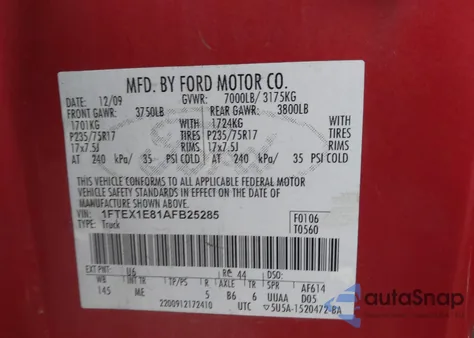 2010 Ford F-150 Stx/Xl/Xlt z USA, uszkodzony, nr VIN 1FTEX1E81AFB25285
